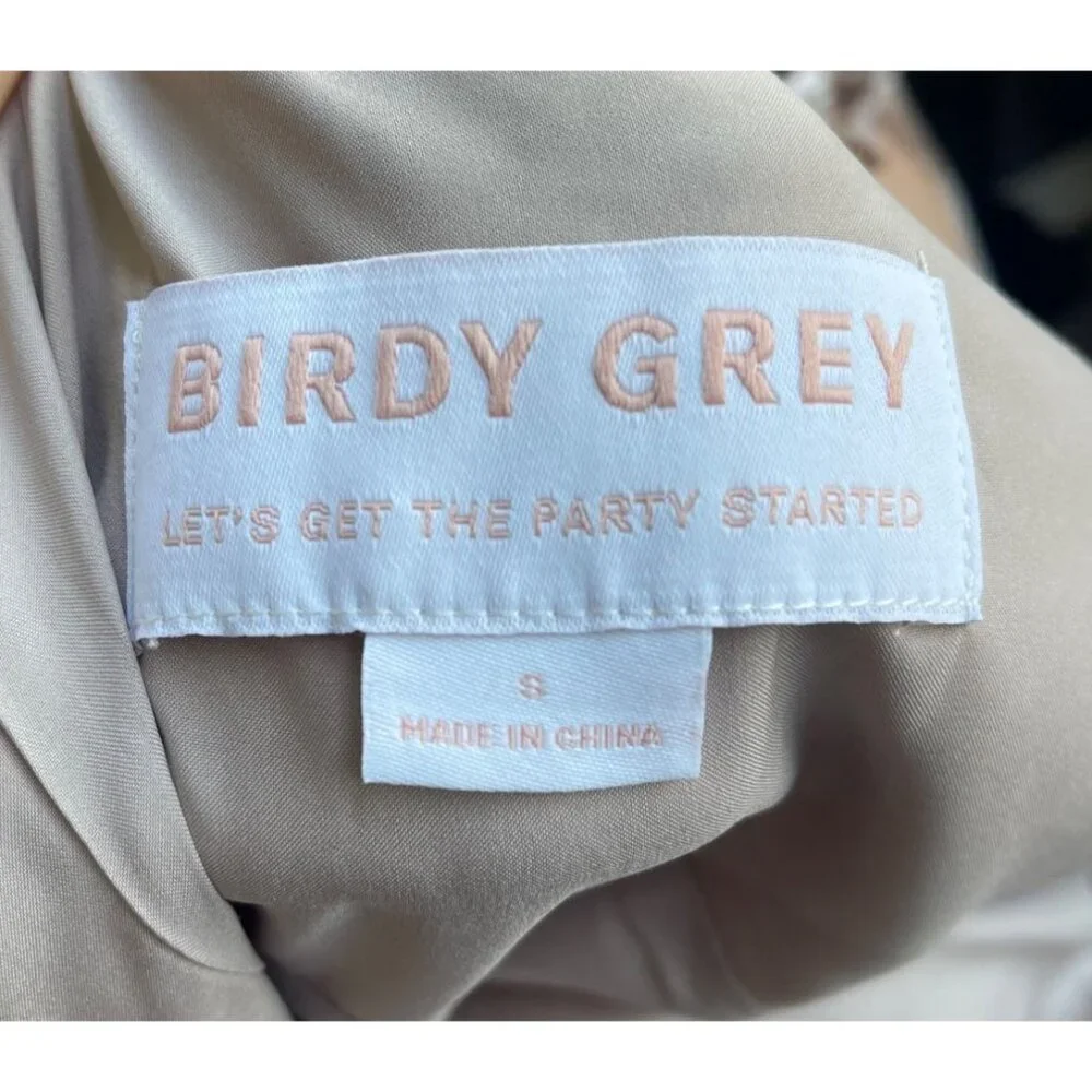 Birdy Grey Cindy Satin Bridesmaid Dress Size S NWT Taupe Wrap Tie‎ Wedding Guest